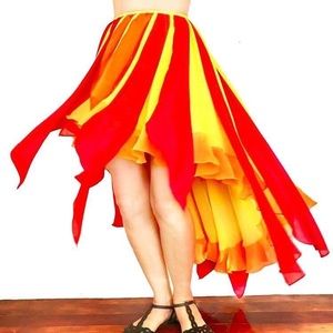Ameynra high low skirt chiffon petals fire cosplay. All sizes in sock